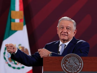 Andrés Manuel López Obrador durante su conferencia matutina de este jueves.