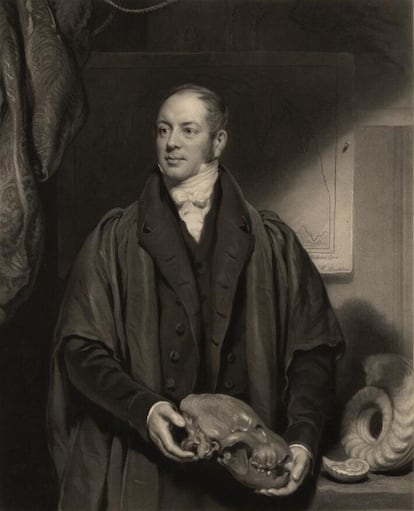 William Buckland was a charismatic and eccentric paleontologist. Portrait by Samuel Cousins in the Welsh Portrait Collection of the National Library of Wales.