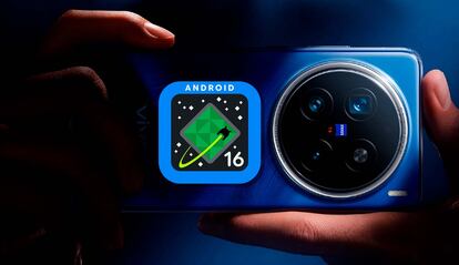 Trasera de un teléfono de vivo con logo de Android 16