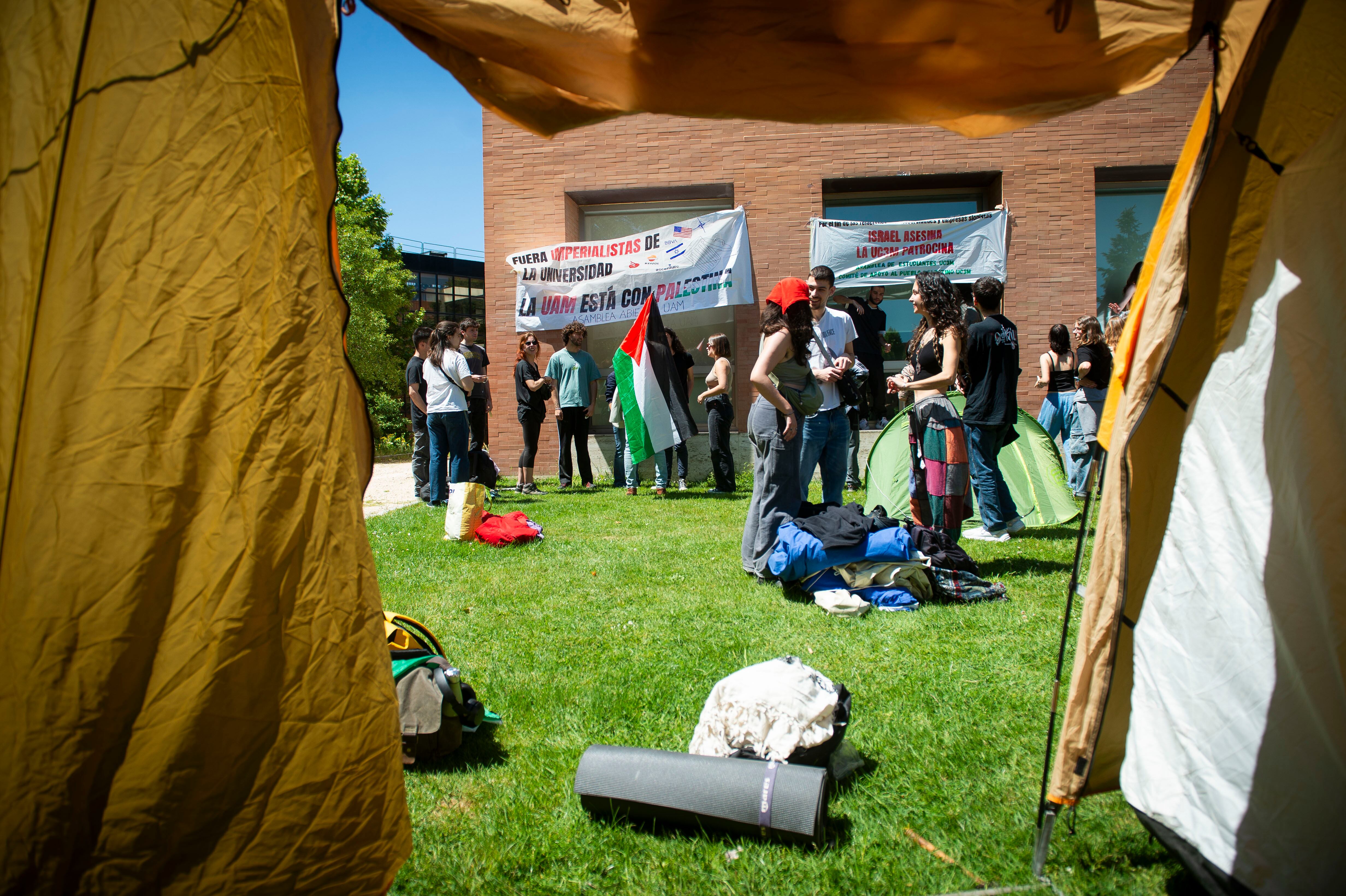 Varios estudiantes madrileños se establecen en una acampada indefinida en apoyo a Palestina, en el campus de la Universidad Complutense.