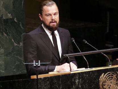 Leonardo DiCaprio habla ante las Naciones Unidas en septiembre de 2014.