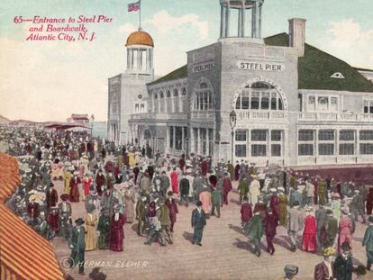 Postal del paseo en Atlantic City, Nueva Jersey (EE UU) datada a principios del siglo XX. Publicada por American Novelty CO.