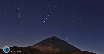 Pluja d'estels fugaços sobre el Teide.