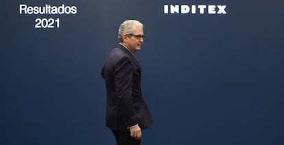 Pablo Isla, en los resultados de Inditex en marzo pasado en la sede de la compañía en Arteixo (A Coruña).