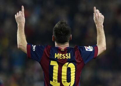 Messi celebra su gol al Sevilla