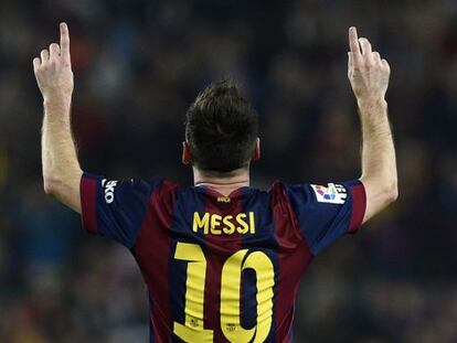 Messi celebra su gol al Sevilla