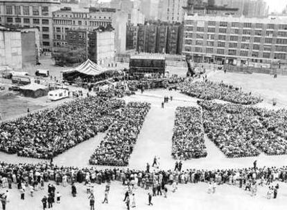Fotografía tomada el 14 de mayo de 1959 en la que se observa el emplazamiento del Lincoln Center de Nueva York.