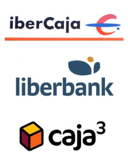 Logotipos de Liberbank, Ibercaja y el grupo Caja 3.