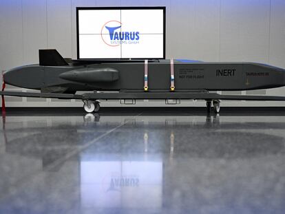 A Taurus missile at an exhibition in Schrobenhausen, Bavaria, Germany, on March 5