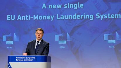 El vicepresidente ejecutivo de la Comisión Europea, Valdis Dombrovskis, el jueves en Bruselas.