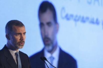 El Rey durante su intervención en el acto inaugural del Encuentro de la Cooperación Internacional Española en agua y saneamiento.