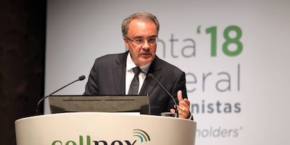 Tobías Martínez, presidente de Cellnex, en la junta de este jueves en Madrid.