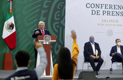 El presidente mexicano, Andrés Manuel López Obrador, en una rueda conjunta con el gobernador de Jalisco, Enrique Alfaro.