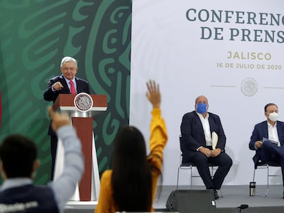 El presidente mexicano, Andrés Manuel López Obrador, en una rueda conjunta con el gobernador de Jalisco, Enrique Alfaro.