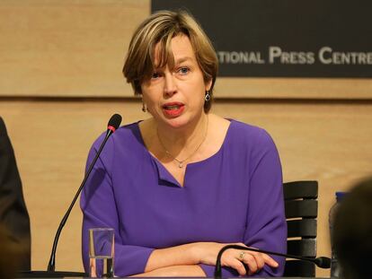 Catherine De Bolle, directora ejecutiva de Europol desde mayo de 2018, durante un encuentro con los medios de comunicación.