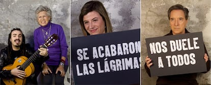 Huecco, con Pilar Bardem;  Bibiana Aído e  Iñaki Gabilondo, en imágenes del vídeo de la campaña.