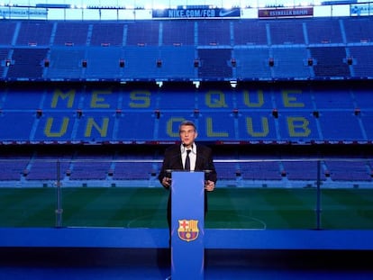 Joan Laporta, en la seva presa de possessió com a president del Barça.