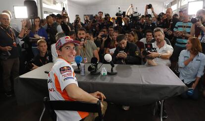 Márquez, en la oficina de Honda. 