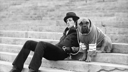Sylvester Stallone and his dog Butkus, who appears in the first two installments of 'Rocky.'