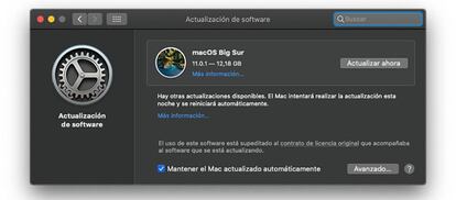 Actualización automática de Big Sur en tu Mac.