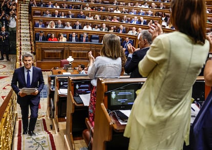 Alberto Núñez Feijóo, tras su intervención este miércoles en la Cámara baja.  