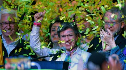 La próxima alcaldesa de Bogotá, Claudia López, durante la celebración del domingo.