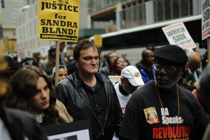 Quentin Tarantino en la manifestación contra la brutalidad policial la semana pasada en Nueva York.