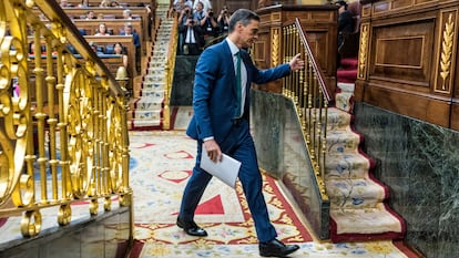 Pedro Sánchez, durante el pleno de este miércoles en el Congreso donde presentó su "plan de regeneración democrática".