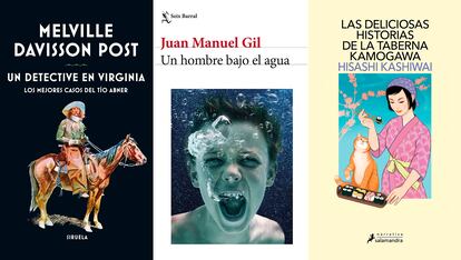 Portadas de los libros 'Un detective en Virginia', 'Un hombre bajo el agua' y 'Las deliciosas historias de la taberna Kamogawa (Taberna Kamogawa 2)'