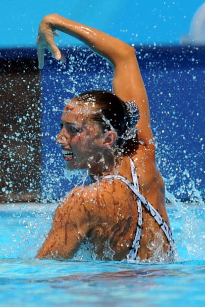 La española durante la final de natación sincronizada individual en estilo libre del Mundial de Natación de Roma 2009. La nadadora catalana logró adjudicarse una nueva medalla de plata en el Mundial al proclamarse subcampeona del mundo de natación sincronizada individual en estilo libre.