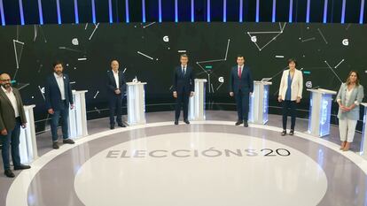 Los candidatos a la presidencia de la Xunta durante el debate de la TVG de las elecciones de 2020 que motivó la querella de Rafael Louzán.