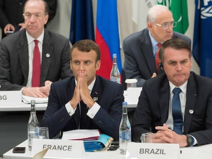 O presidente francês, Emmanuel Macron, junto a seu homólogo brasileiro, Jair Bolsonaro, no G20 de Osaka.