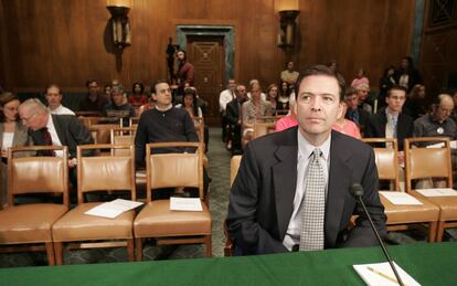 FILE - In this May 15, 2007, file photo, then-ormer Deputy Attorney General James Comey waits to testify on Capitol Hill in Washington, before the Senate Judiciary Committee hearing regarding the fired prosecutors. Comey's appearance June 8, 2017, before the Senate intelligence committee, during which he's expected to describe his encounters with President Donald Trump in the weeks before he was fired as FBI director, is one of the most anticipated congressional hearings in years. (AP Photo/Susan Walsh, File)