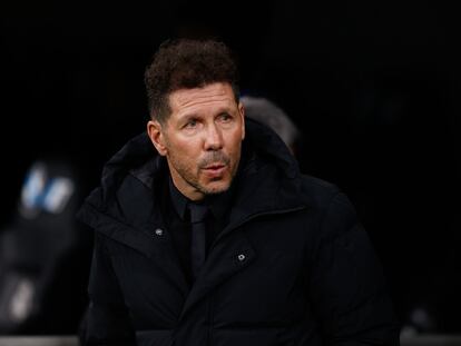 Simeone, durante el último derbi disputado en el Bernabéu.