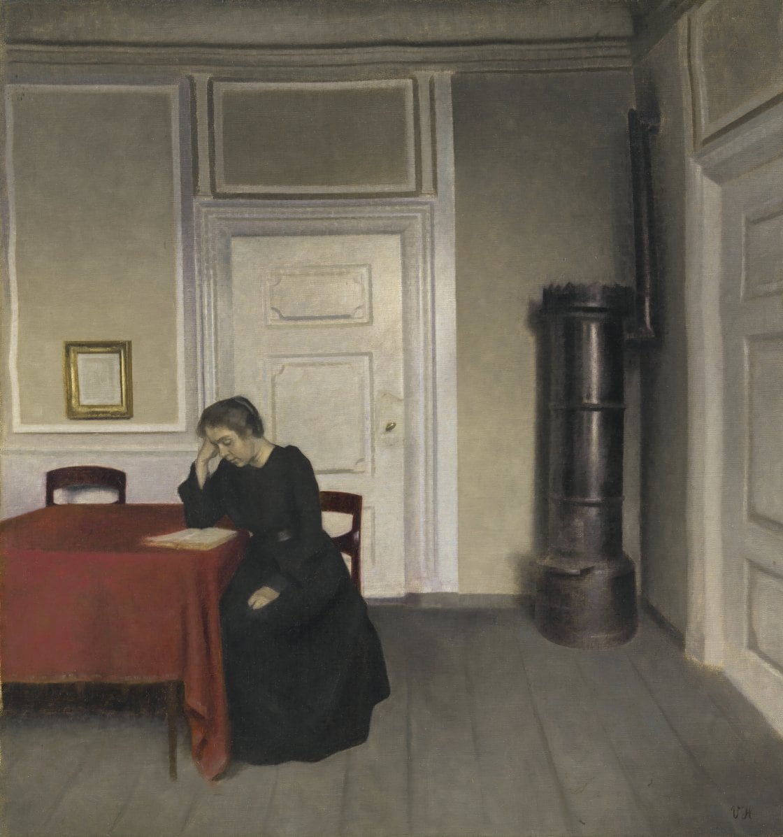 'Una habitación en la casa del artista en Strandgade, Copenhague, con su mujer', Vilhelm Hammershøi (1902).