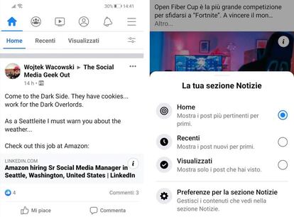 Nuevo feed de Facebook por tipos de publicaciones.