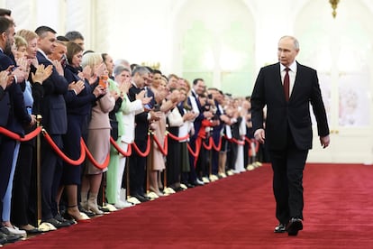 El presidente ruso, Vladímir Putin, antes de la toma de posesión en el Gran Palacio del Kremlin, este martes.
