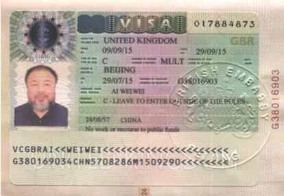 Permiso de 20 días concedido por el Gobierno británico al artista Ai Weiwei para entrar en Reino Unido.