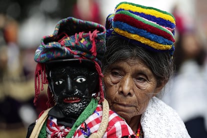 A woman marches to demand that the inauguration of president-elect Bernardo Arévalo be guaranteed on Sunday.