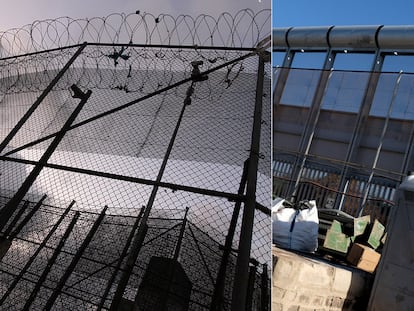 A la izquierda, imagen de la valla con concertina en 2019. A la derecha, la nueva instalación de Interior