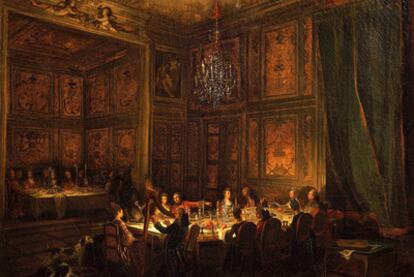<b><i>Cena del príncipe Conti en el palacio del Temple, en París</b></i> (1766), de Michel-Barthélemy Ollivier.