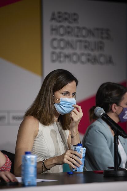 Ione Belarra, este jueves durante su intervención en la Universidad de Otoño de Podemos, en Rivas-Vaciamadrid (Madrid).