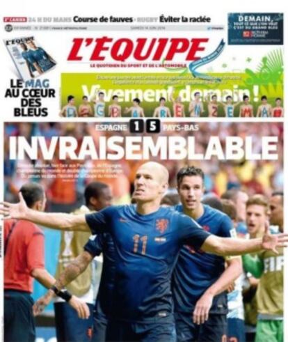 Robben ilustra la portada del diario 'L'Èquipe'.
