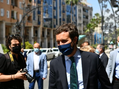 El presidente del PP, Pablo Casado, este jueves en Ceuta (España).