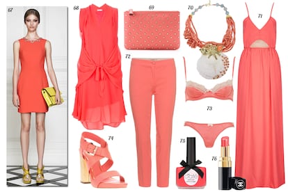 67. Jason Wu Cruise. 68. See by Chloé Vestido sin mangas con capa anudada. 69. Anya Hindmarch Clutch de piel con tachuelas de corazones. 70. Katerina Psoma Collar de cuentas, conchas, estrellas de mar y caracolas. 71. Topshop Vestido largo de tirantes con abertura debajo del pecho. 72. Etro Pantalón capri. 73. Oysho Conjunto de lencería de satén y encaje. 74. Ash Sandalia de tiras de piel con tacón de pitón. 75. Ciaté Laca de uñas “Pom Pom”. 76. Chanel Barra de labios “Rouge Coco Shine”.