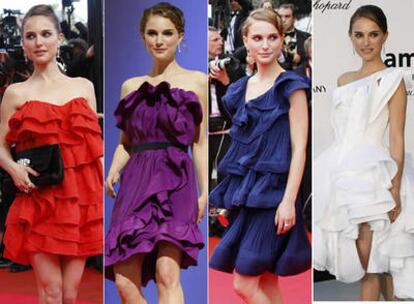 Natalie Portman con sus diferentes vestidos de volantes en Cannes.