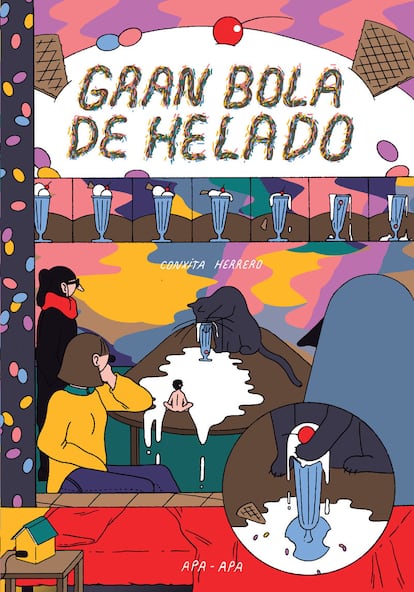 Gran bola de helado de Conxita Herrero (Apa Apa Cómics).

En Gran bola de helado, la dibujante Conxita Herrero logra un inquietante equilibrio emocional que va poniéndote en tensión a medida que vas pasando las páginas del cómic: sabes que algunas cosas -¡quizá muchas!- no están bien; conoces a personajes que se sienten solos, personajes que no logran comunicarse ni entenderse, personajes aburridos y cansados, a quienes siempre parece que les falta algo o que llevan demasiadas horas trabajando; y, aun así, entre sus páginas se respira una extraña lucidez -no podría llamarme tampoco optimismo- que poco a poco hace que el lector se sienta más y más cómodo, reconocido y comprendido, bajo una misma mirada empática que ayuda a recomponer esas soledades. Por supuesto, también esto lo expresa mejor Conxita en la última frase de la última historieta: "La gente es gente y ya bastante suerte tenemos de habernos encontrado". Comamos helado con Conxita este verano.