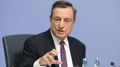 El presidente del Banco Central Europeo, Mario Draghi, en una rueda de prensa en Fr&aacute;ncfort, Alemania.