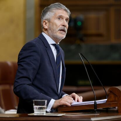 MADRID, 18/12/2024.- El ministro de Interior, Fernando Grande-Marlaska, interviene durante el pleno en el Congreso, este miércoles. EFE/ Mariscal