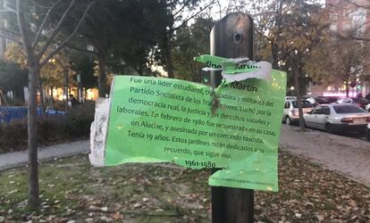 El cartel en memoria de Yolanda González, destrozado.